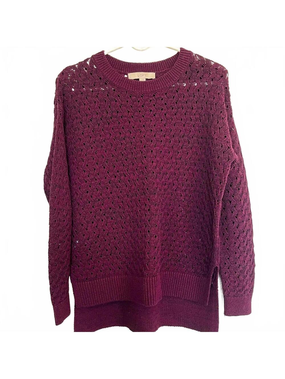 LOFT Women’s Deep Burgundy Crew Neck Sweater Classic Knit Pullover
